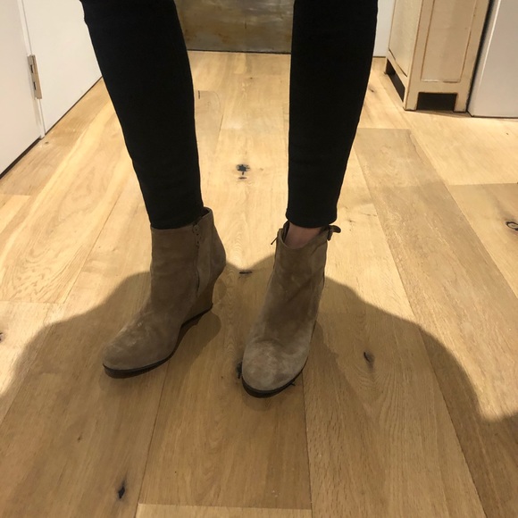 Lanvin Tan Suede Wedge Booties - Sz 38.5